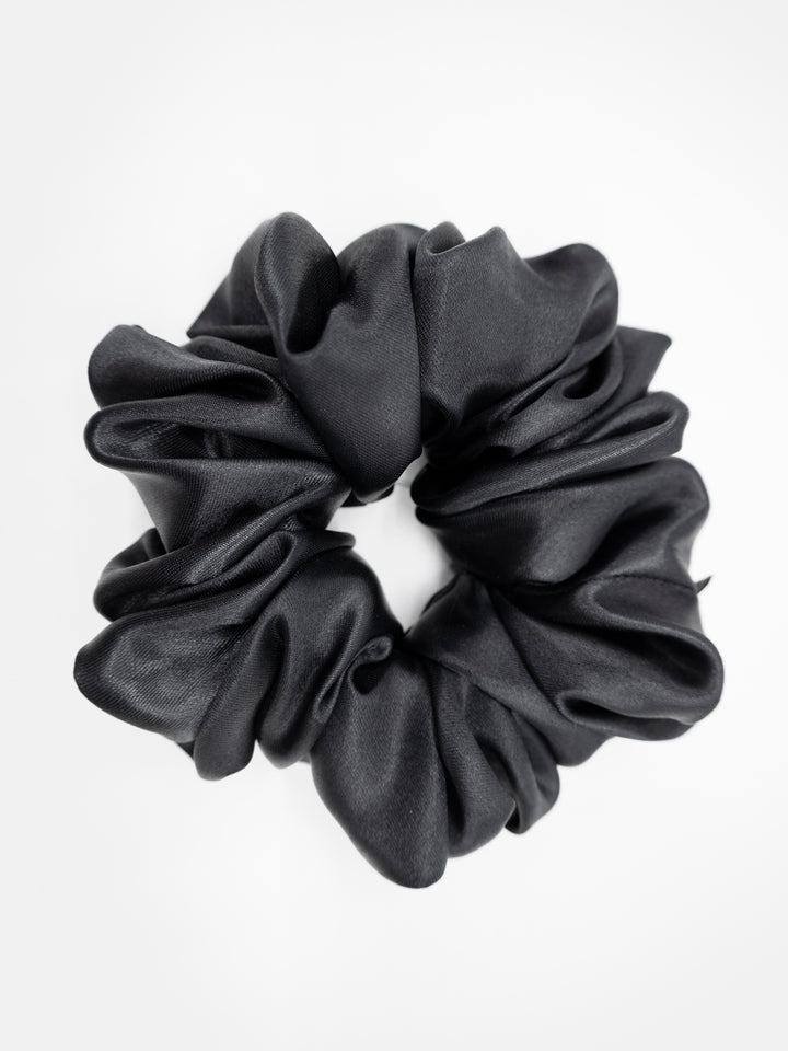 Jumbo Black Satin Scrunchie | LookJade